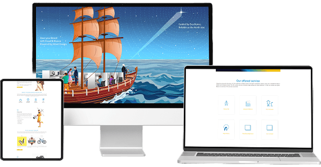 Responsive website shown on tablet, desktop, and laptop