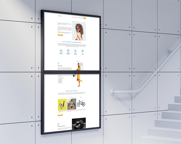 Attest marketing display mockup on a wall beside a staircase